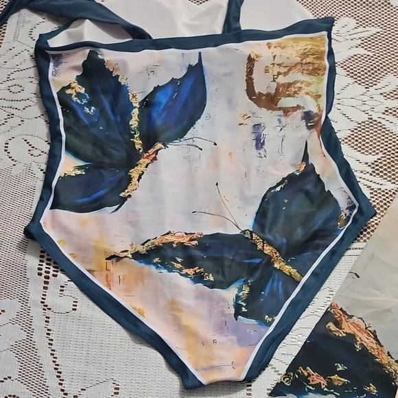 Blue and Gold Swim Set with Watercolor Design - Picture 6 of 8